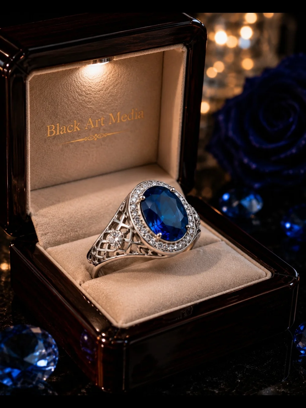 Vintage-Inspired Sapphire Halo Ring in Blue - Women Jewelry